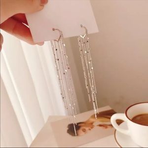 Silver elegant tassel drop earrings